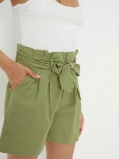 Dorothy Perkins Paperbag Belted Linen Shorts - Sage -Modish Muse VN7F7 SQ4 0000000047 GREEN MDd