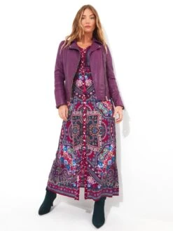 Joe Browns Classic Leather Biker Jacket - Purple