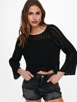 Only Nola 3/4 Pullover Knitted Top - Black
