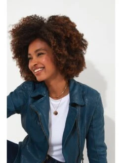 Joe Browns Joe's Favourite Leather Biker Jacket - Blue -Modish Muse VNE83 SQ4 0000000020 BLUE MDd