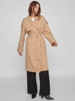 Vila Videssa Long Trench Coat - Brown -Modish Muse VNFY5 SQ4 0000000143 BROWN MDd