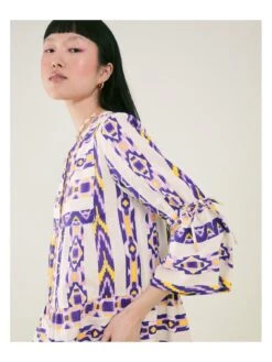 Accessorize Printed Jacquard Flute Sleeve Dress - Multi -Modish Muse VNQ2E SQ4 0000000076 YELLOW MDd