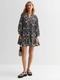 New Look Tile Print Cotton Smock Mini Dress - White -Modish Muse VNRC5 SQ3 0000000270 PRINT MDo
