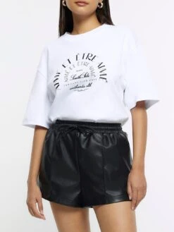 River Island Pu Elasticated Runner Short - Black