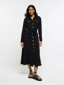 River Island Utility Belted Midi Dress - Black -Modish Muse VNTQ6 SQ3 0000000004 BLACK MDo