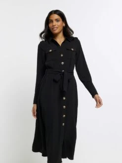 River Island Utility Belted Midi Dress - Black -Modish Muse VNTQ6 SQ4 0000000004 BLACK MDd
