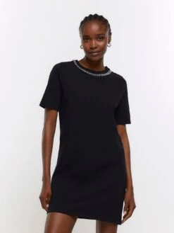 River Island Necklace Tshirt Dress - Black