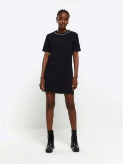 River Island Necklace Tshirt Dress - Black -Modish Muse VNTR3 SQ3 0000000004 BLACK MDo