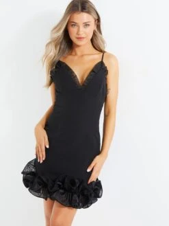 Quiz Black Ruffle Bodycon Mini Dress