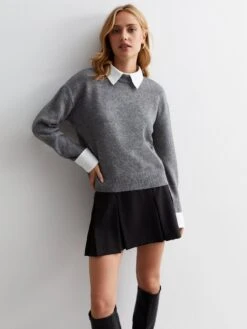 New Look Grey 2 In 1 Long Sleeve Shirt Jumper