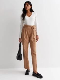 New Look Camel High Waist Paperbag Trousers -Modish Muse VNWVY SQ3 0000001277 LIGHT BROWN MDo