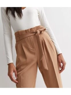 New Look Camel High Waist Paperbag Trousers -Modish Muse VNWVY SQ4 0000001277 LIGHT BROWN MDd