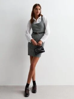 New Look Light Grey Check Belted Mini Pinafore Dress -Modish Muse VNX2Z SQ3 0000000270 PRINT MDo