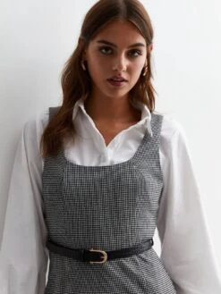 New Look Light Grey Check Belted Mini Pinafore Dress -Modish Muse VNX2Z SQ4 0000000270 PRINT MDd