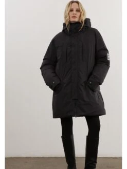 Religion Oversized Hooded Padded Coat - Black