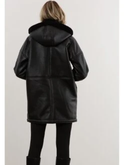 Religion Black Shearling And Leather Look Hooded Coat - Black -Modish Muse VO0W7 SQ2 0000000004 BLACK MDb