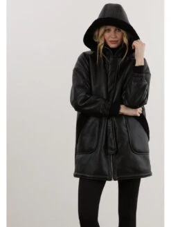 Religion Black Shearling And Leather Look Hooded Coat - Black -Modish Muse VO0W7 SQ3 0000000004 BLACK MDo