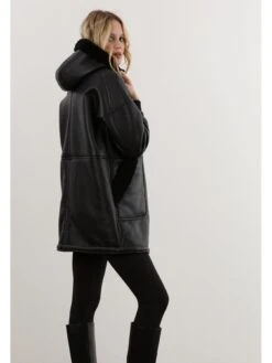 Religion Black Shearling And Leather Look Hooded Coat - Black -Modish Muse VO0W7 SQ4 0000000004 BLACK MDd