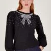 Monsoon Betsy Bow Jumper -Modish Muse VO5KQ SQ1 0000000004 BLACK MDf