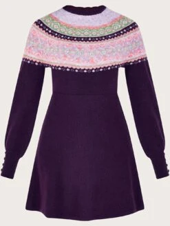 Monsoon Fairisle Dress - Purple -Modish Muse VO5M9 SQ3 0000000039 PURPLE MDo