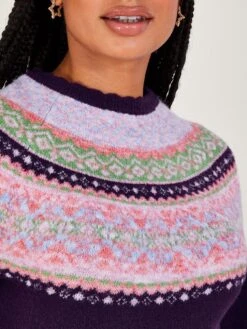 Monsoon Fairisle Dress - Purple -Modish Muse VO5M9 SQ4 0000000039 PURPLE MDd