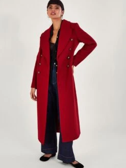 Monsoon Daria Double Breasted Coat - Red
