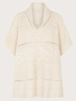 Monsoon Shelby Shawl Collar Cable Poncho -Modish Muse VO5TD SQ4 0000000013 WHITE MDd