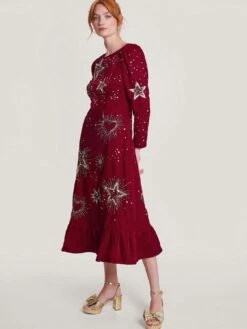 Monsoon Kata Embroidered Velvet Dress
