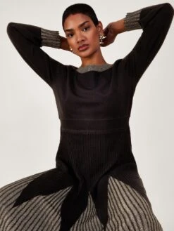 Monsoon Lo Lurex Pleat Dress -Modish Muse VO5V0 SQ4 0000000004 BLACK MDd