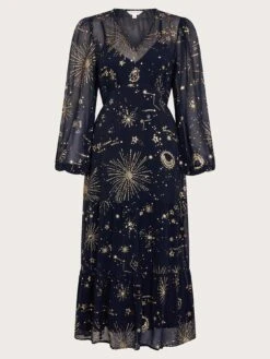 Monsoon Cassie Zodiac Midi Dress -Modish Muse VO5W0 SQ3 0000000048 NAVY MDo