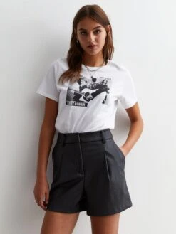 New Look Black Leather-Look Tailored Shorts