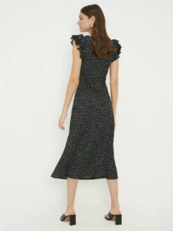 Dorothy Perkins Spot Print Ruffle Sleeve Midi Dress - Black -Modish Muse VOGSG SQ2 0000000004 BLACK MDb