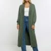 River Island Maxi Ribbed Cardi - Khaki -Modish Muse VOTG8 SQ1 0000000058 KHAKI MDf