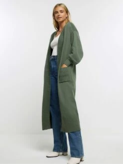 River Island Maxi Ribbed Cardi - Khaki -Modish Muse VOTG8 SQ4 0000000058 KHAKI MDd