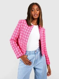 Boohoo Boucle Jacket - Pink