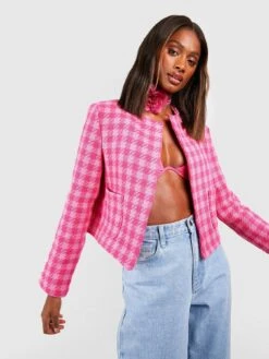 Boohoo Boucle Jacket - Pink -Modish Muse VOW3F SQ3 0000000063 PINK MDo