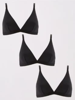 Brave Soul Ladies 3 Pack Triangle Bralettes - Black
