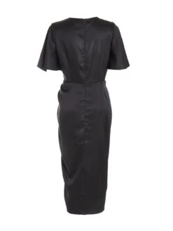 Quiz Black Satin Wrap Ruched Midi Dress -Modish Muse VP0AR SQ5 0000000004 BLACK MDd1