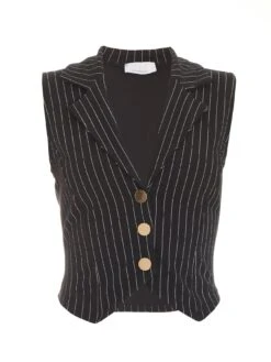 Quiz Black Pinstripe Waistcoat -Modish Muse VP5QI SQ4 0000000004 BLACK MDd
