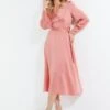 Quiz Pink Satin Long Sleeve Wrap Midi Dress -Modish Muse VP5RA SQ1 0000000367 LIGHT PINK MDf