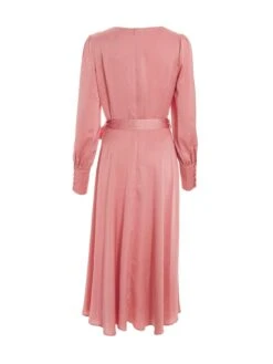 Quiz Pink Satin Long Sleeve Wrap Midi Dress -Modish Muse VP5RA SQ5 0000000367 LIGHT PINK MDd1