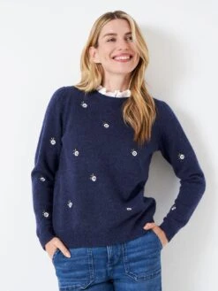 Crew Clothing Lavender Embroidered Jumper - Blue