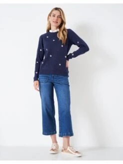 Crew Clothing Lavender Embroidered Jumper - Blue -Modish Muse VP7DW SQ4 0000000020 BLUE MDd