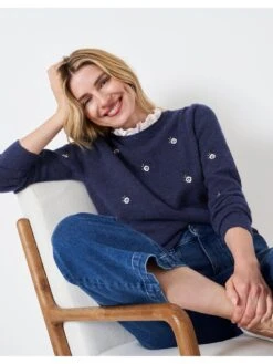 Crew Clothing Lavender Embroidered Jumper - Blue -Modish Muse VP7DW SQ5 0000000020 BLUE MDd1