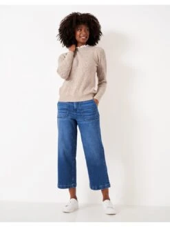 Crew Clothing Lace Trim Stretchy Jumper - Beige -Modish Muse VP7DX SQ5 0000000108 BEIGE MDd1