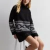 New Look Black Pattern Hem Roll Neck Mini Jumper Dress 1 New Look Black Pattern Hem Roll Neck Mini Jumper Dress -Modish Muse VP8E2 SQ1 0000000004 BLACK MDf