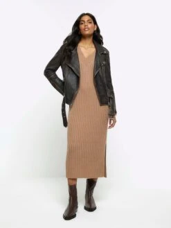 River Island Rib Maxi Jumper Dress - Brown -Modish Muse VPEXD SQ3 0000000143 BROWN MDo