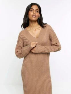 River Island Rib Maxi Jumper Dress - Brown -Modish Muse VPEXD SQ4 0000000143 BROWN MDd