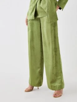 COAST Sophie Habboo Satin Jacquard Wide Leg Trouser - Olive -Modish Muse VPGC1 SQ5 0000000047 GREEN MDd1