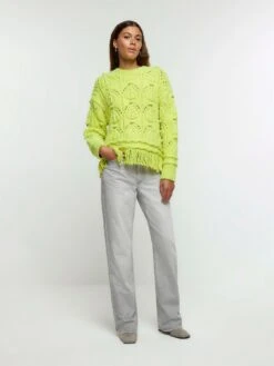 River Island Pearl Cable Fringe Jumper - Yellow -Modish Muse VPGG4 SQ3 0000000076 YELLOW MDo
